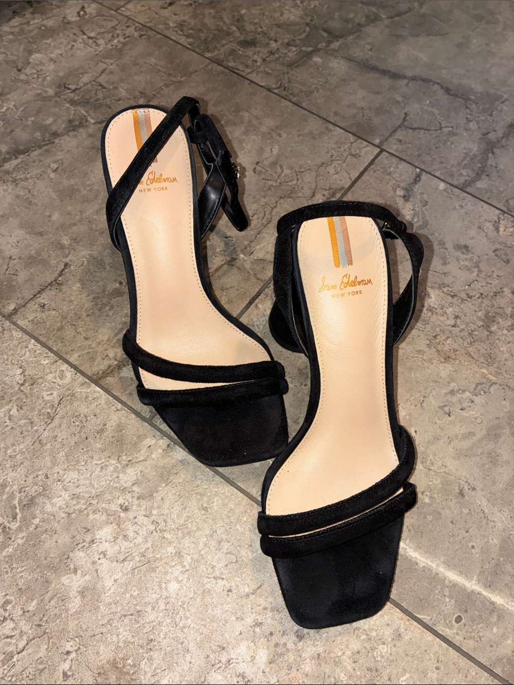 Sam Edelman Black Suede Strappy Block-Heel Sandals